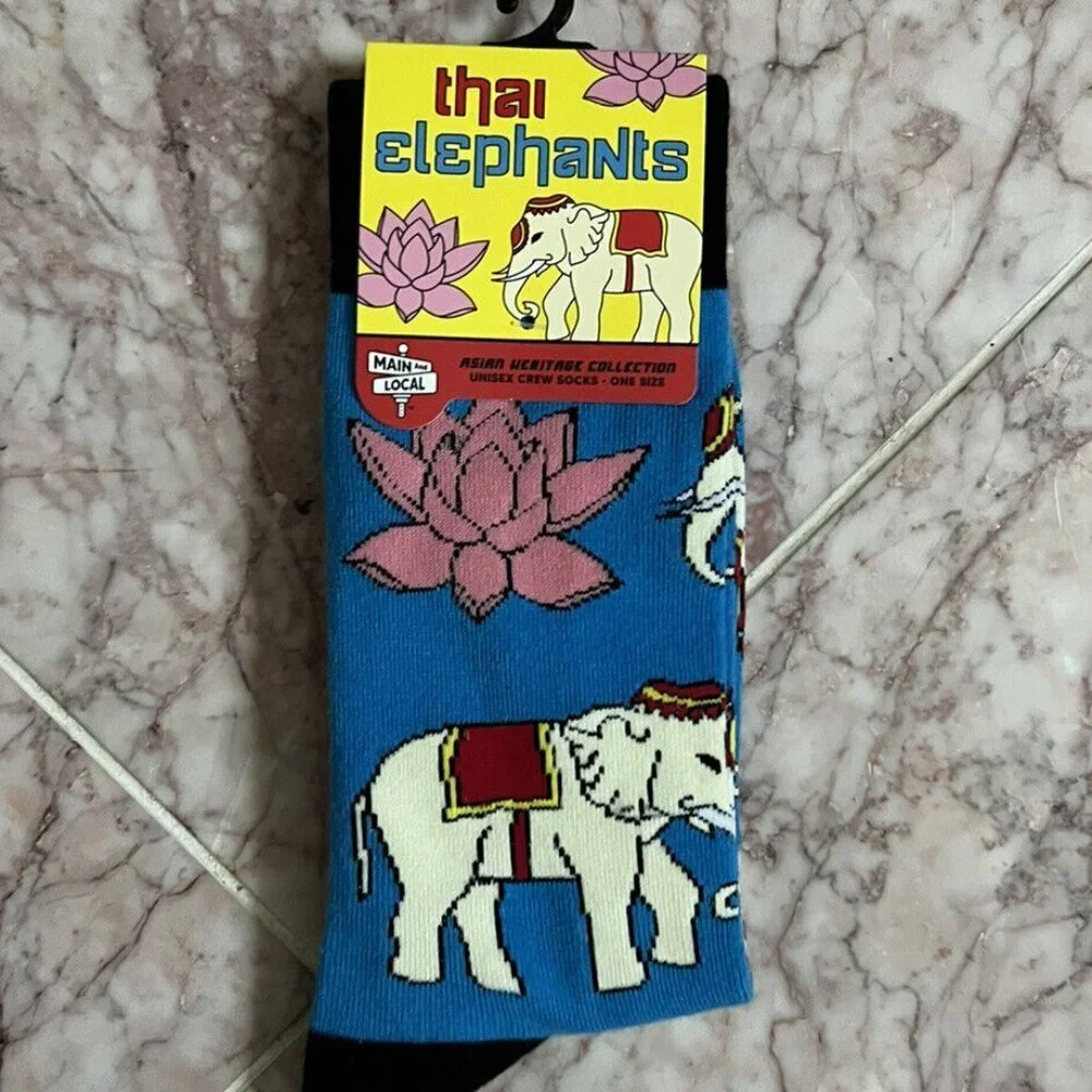 Asian Heritage Collection Thai Elephants Unisex Crew Socks Adult One Size